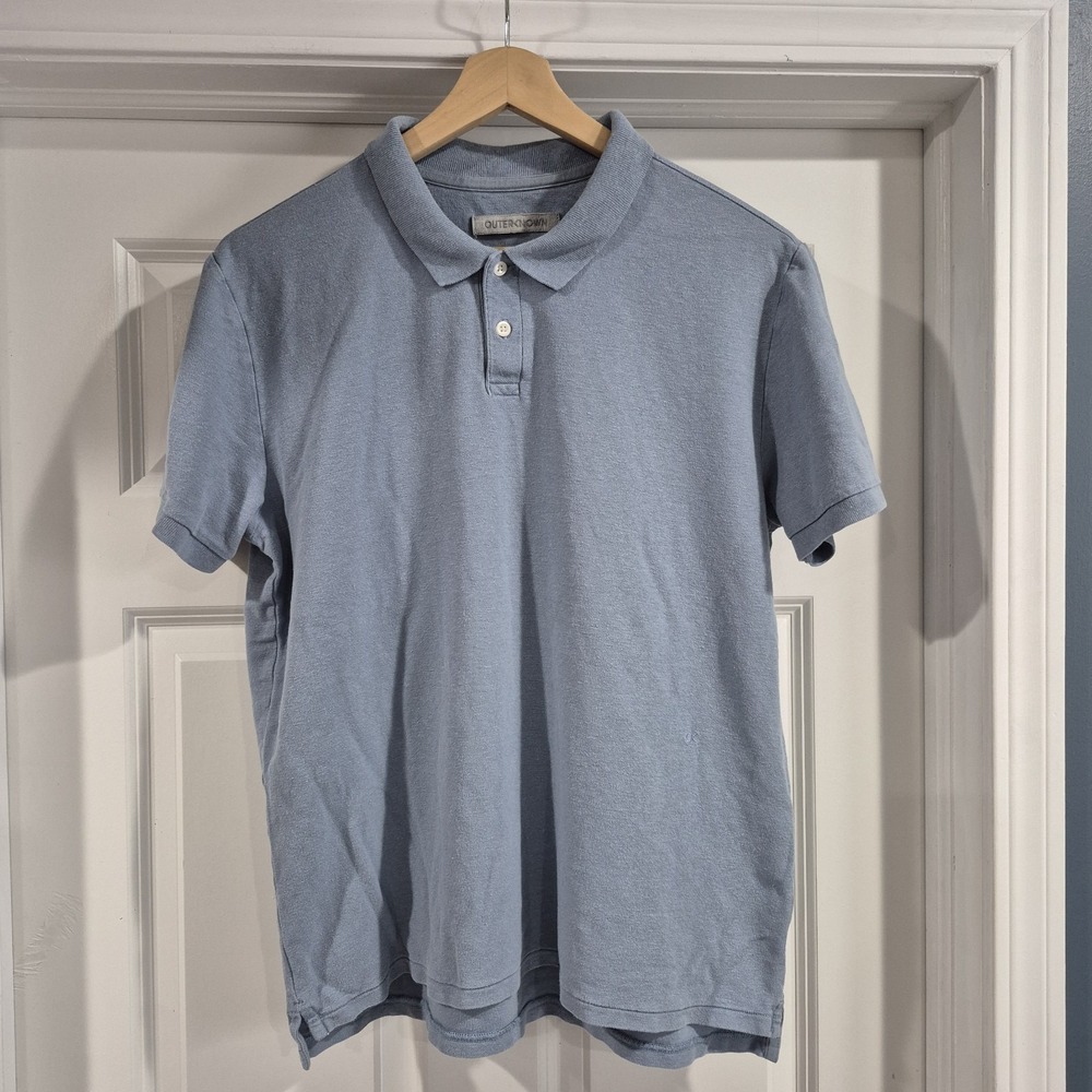 Outerknown Polo Mens Large Blue Nomadic Pique Knit Hemp Cotton Beach Surf
